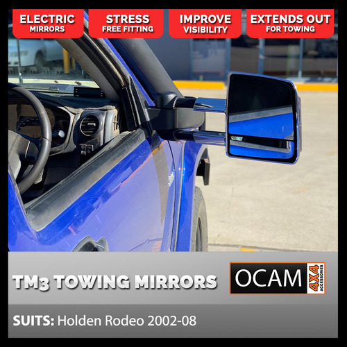OCAM TM3 Towing Mirrors For Holden Rodeo 2003-08 Chrome, Electric