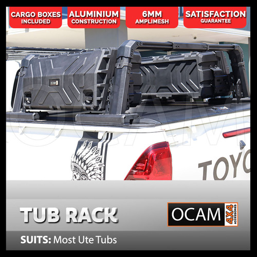 Aluminium Military Tub Rack, C-Type, with Cargo Storage Boxes, Suits Triton, D-MAX, BT-50, Ranger, NP300, X-Class, Hilux N80,