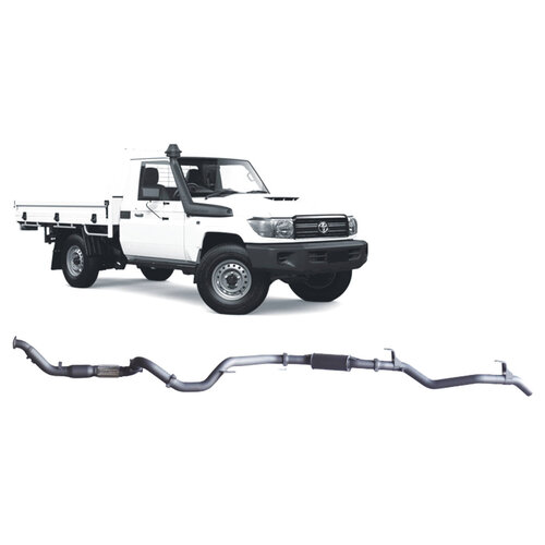 Redback Extreme Duty 3" Single Exhaust for Toyota Landcrusier 79 Series, Single Cab, 2007-16, Turbo Back, Non-DPF Models, With Cat and Large Muffler