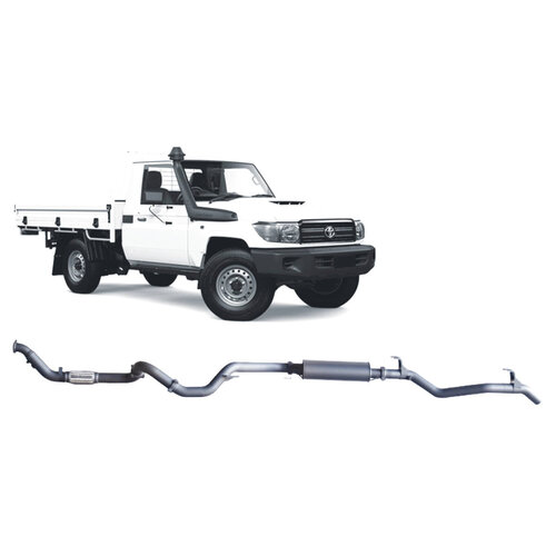 Redback Extreme Duty 3" Single Exhaust for Toyota Landcrusier 79 Series, Single Cab, 2007-16, Turbo Back, Non-DPF Models, No Cat With Large Muffler