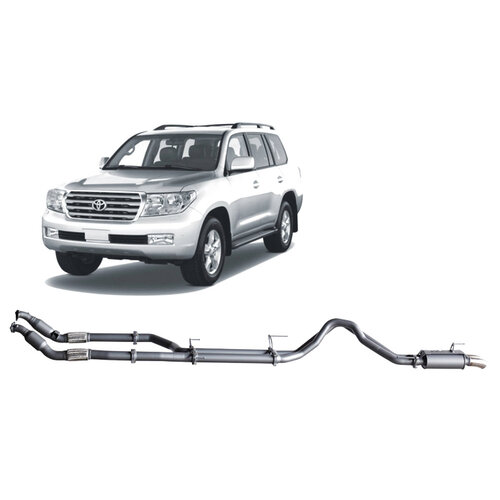Redback Extreme Duty 3" Twin Exhaust System for Toyota LC200 Series, 01/2007-09/2015, Turbo Back, No Cats, With Centre Muffler & Large Rear Muffler
