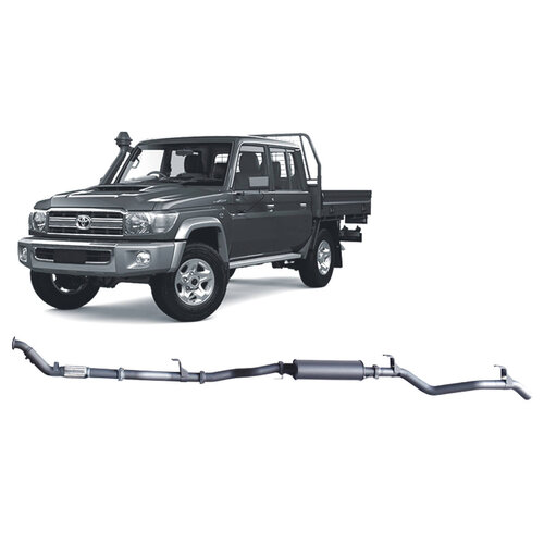Redback Extreme Duty 3" Single Exhaust for Toyota Landcrusier 79 Series, Dual Cab, 2012-16, Turbo Back, Non-DPF Models, No Cat With Large Muffler