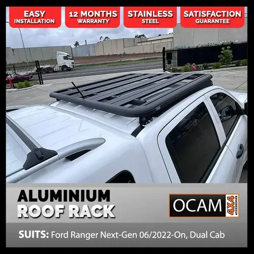 OCAM CMM V1 Aluminium Platform Flat Roof Rack for Ford Ranger Next-Gen 06/2022-On, Dual Cab