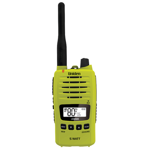 Uniden 5 Watt UHF Waterproof CB Handheld Radio w/ 2220mAh Battery Lime UH850S-L