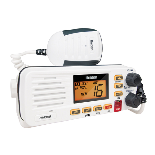 Uniden VHF Splashproof Marine In-Boat Radio 1W/25W Transmitter Power UM355VHF