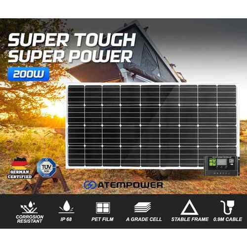 ATEM 200W Solar Panel Kit Mono Fixed Caravan Camping Power Battery Charging 12V