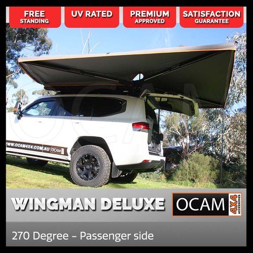 OCAM Premium Wingman Deluxe Awning - Passenger Side, 2.3m Grey 600D Oxford 4x4 Camping