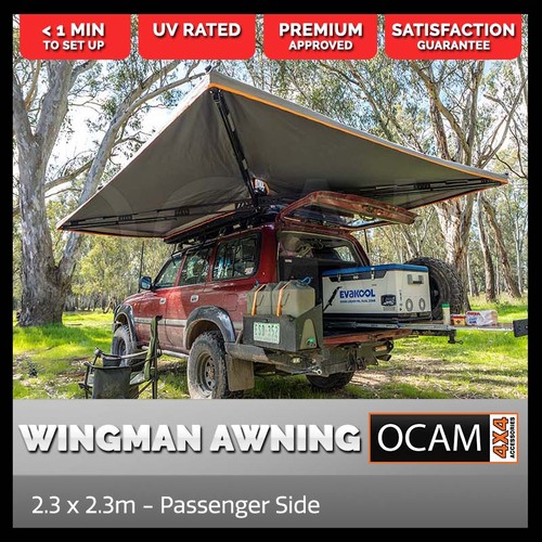 OCAM Premium Wing Awning - Passenger Side, 2.3m Navy Blue 600D Oxford 4x4 Camping