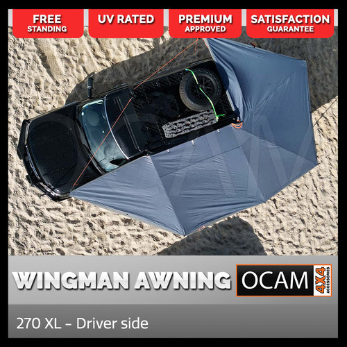 OCAM Wingman 270 XL Awning - Driver Side with Ceiling Door, Grey 600D Oxford, Premium 4x4 Camping